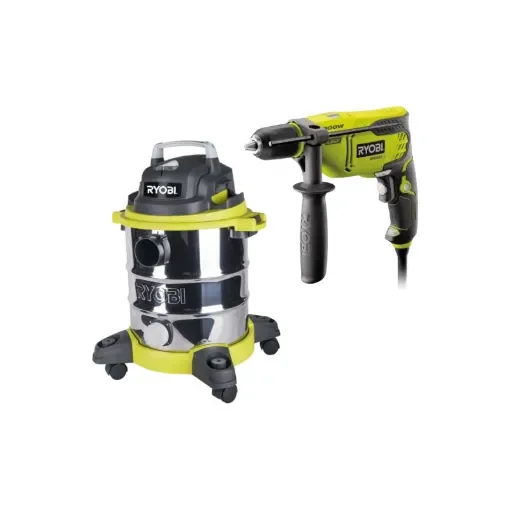 Ryobi - Wet and Dry Vacuum Cleaner & Percussion Drill - 5133004986-5133002018 product image