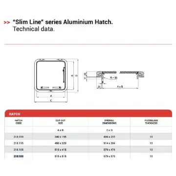 Nemo - Slim Line Aluminium Hatch 515x515mm Blue - 218.100 product image