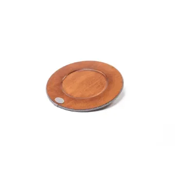 Marricreo - Round Wooden Charger with Leather Inserts - MA1066 product image