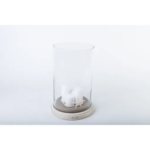 Marricreo - Large Glass Candle Holder with Wooden Base - MA1089 product image