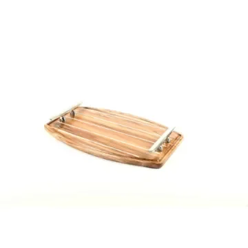 Marricreo - Natural Teak Tray with Steel Handles - MA1370 product image