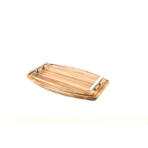 Marricreo - Natural Teak Tray with Steel Handles - MA1370 product image
