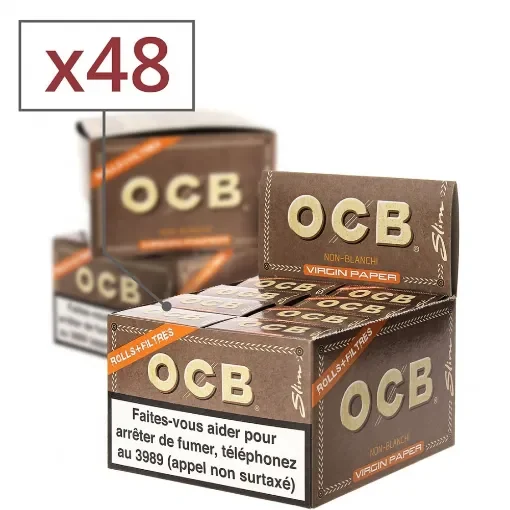 OCB - Slim Virgin Rolling Paper Rolls with Tips - Pack of 16 product image