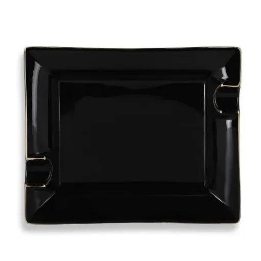 smoking - Black Porcelain Cigar Ashtray with 2 Notches product image