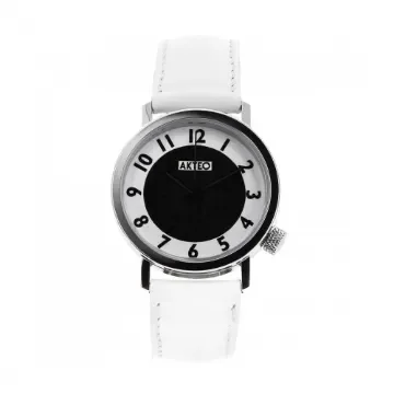 Akteo - Vintage Moon Watch with White Leather Strap product image