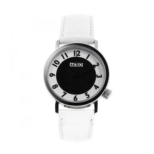 Akteo - Vintage Moon Watch with White Leather Strap product image