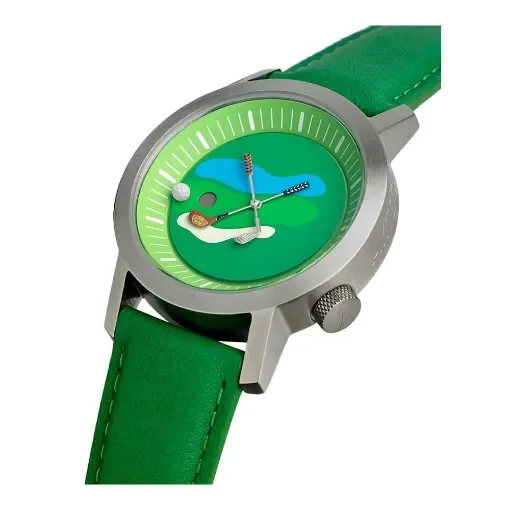 Akteo - Golf 01 42mm Watch - Green Leather Strap product image