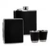 smoking - Alcohol Flask Box with Cigarette Case - Black Faux Leather product image