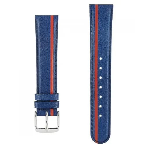 Akteo - Leather Watch Strap 18mm Blue and Red with Silver Buckle product image