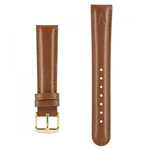Akteo - Leather Watch Strap 18mm Brown with Gold Buckle product image