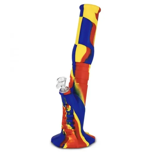 smoking - Silicone Water Pipe 36 cm Leaning in Blue Red Yellow product image