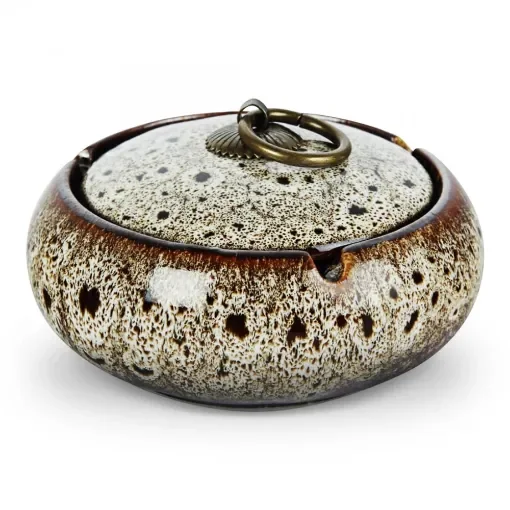 smoking - Ceramic Ashtray with Lid & Copper Buckle - product image