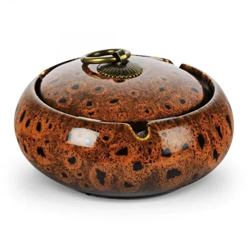 smoking - Ceramic Ashtray with Lid and Brown Copper Buckle product image