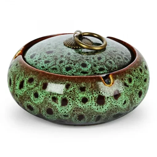 smoking - Ceramic Ashtray with Lid and Green Copper Buckle product image