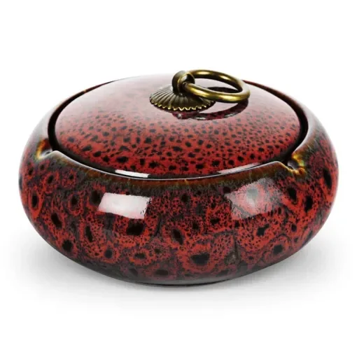 smoking - Ceramic Ashtray with Lid and Red Copper Buckle product image