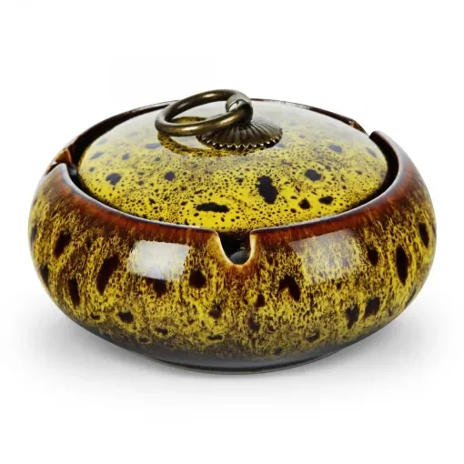 smoking - Ceramic Ashtray with Lid & Copper Buckle - product image