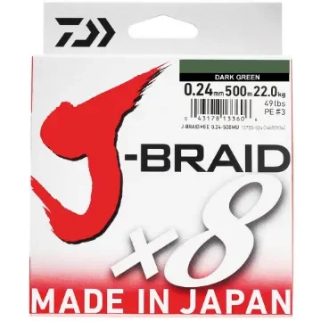 Daiwa - J-Braid X8 Braided Fishing Line 500m Dark Green - JB8E0.18 500DG product image