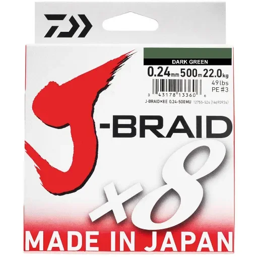 Daiwa - J-Braid X8 Braided Fishing Line 500m Dark Green - JB8E0.18 500DG product image