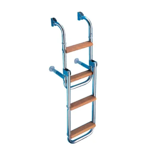 CABESTO - Stainless Steel Boat Ladder with Wooden Steps - 3, 4, or 5 Steps product image