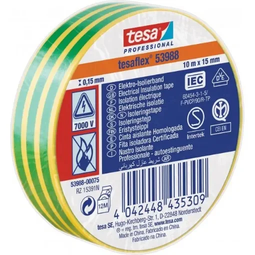 Tesa - Professional PVC Insulating Tape Yellow/Green - 53988-00081-00 product image