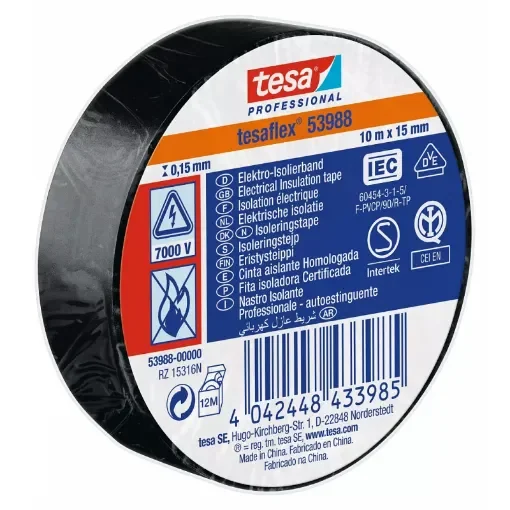 Tesa - Black PVC Electrical Insulation Tape 15mm x 10m - 53988-00005-00 product image