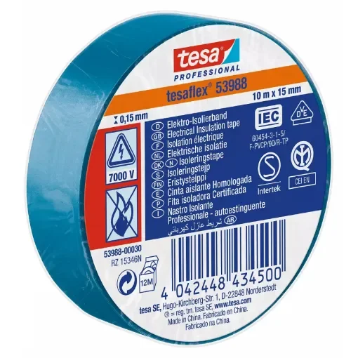 Tesa - Professional PVC Insulating Tape, Blue, 15mm x 10m - 53988-00030-00 product image