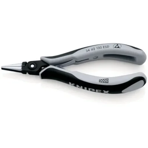 Knipex 34 42 Electronics Pliers, Round Nose Pliers, 136 mm Overall, Flat, Straight Tip, 22mm Jaw, ESD - 34 42 130 ESD product image