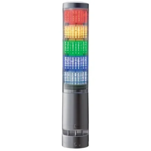 Patlite LA6 Series Clear Buzzer Signal Tower, 5 Lights, 24 V dc, Direct Mount - LA6-5DTNUB-RYGBC product image