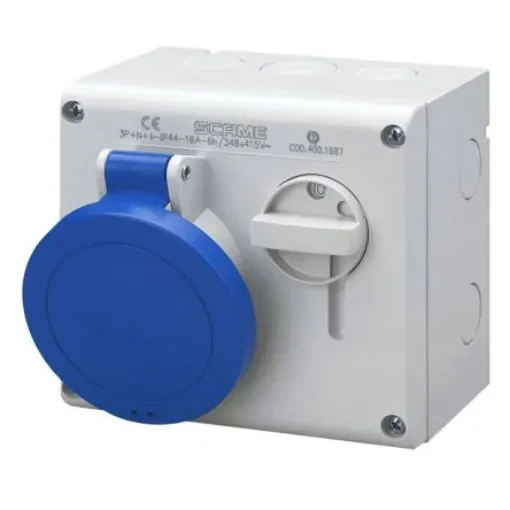 Scame Switchable IP44 Industrial Interlock Socket 2P+E, Earthing Position 6h, 16A, 250 V - 500.1683 product image