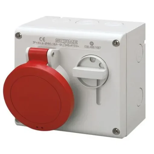 Scame Switchable IP44 Industrial Interlock Socket 3P+E, Earthing Position 6h, 16A, 415 V - 500.1686 product image
