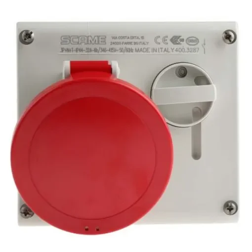Scame Switchable IP44 Industrial Interlock Socket 3P+N+E, Earthing Position 6h, 32A, 400 V - 500.3287 product image