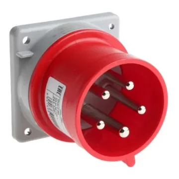 Scame IP44 Red Panel Mount 3P + N + E Industrial Power Plug, Rated At 32A, 415 V - 243.3297 product image