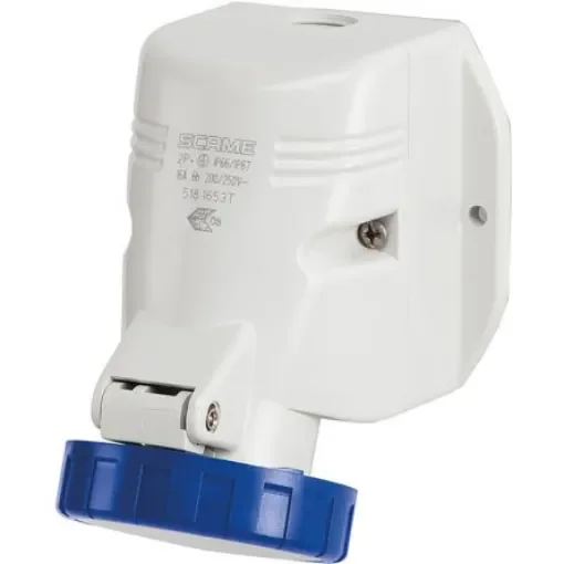 Scame IP44 Blue Wall Mount 2P + E Industrial Power Socket, Rated At 63A, 230 V - 513.6353T product image