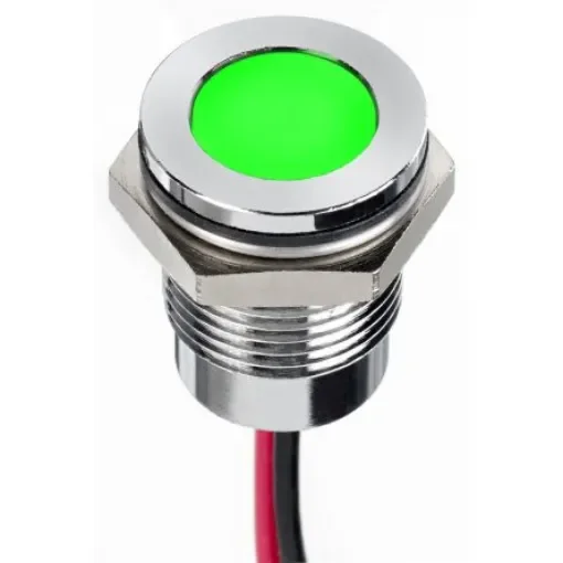RS PRO Green Panel Mount Indicator, 220V ac, 14mm Mounting Hole Size, Lead Wires Termination, IP67 - 1302267 product image