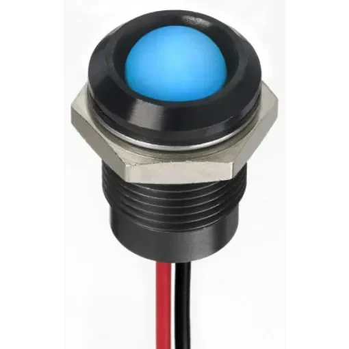 RS PRO Blue Panel Mount Indicator, 12V dc, 14mm Mounting Hole Size, Lead Wires Termination, IP67 - 1302276 product image