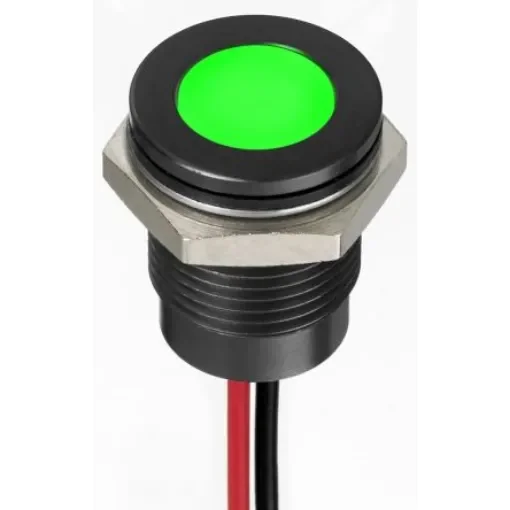 RS PRO Green Panel Mount Indicator, 220V ac, 14mm Mounting Hole Size, Lead Wires Termination, IP67 - 1302305 product image