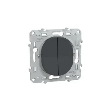 Schneider Electric Anthracite Push Button Light Switch, 2 Way, 2 Gang, Ovalis C Series - S340285 product image