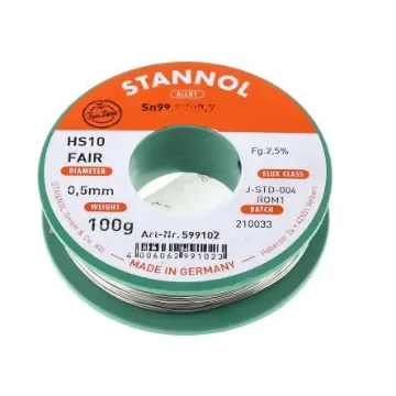 Stannol Wire, 0.5mm Lead Free Solder, 227°C Melting Point - 599102 product image