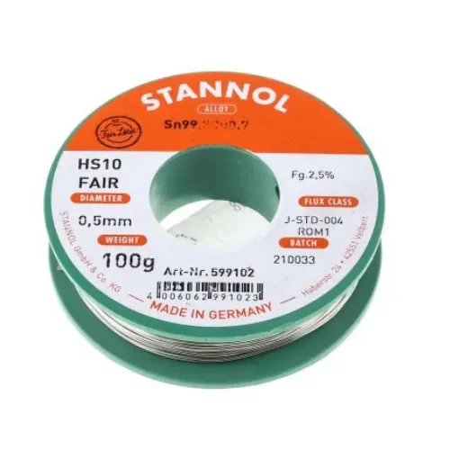 Stannol Wire, 0.5mm Lead Free Solder, 227°C Melting Point - 599102 product image