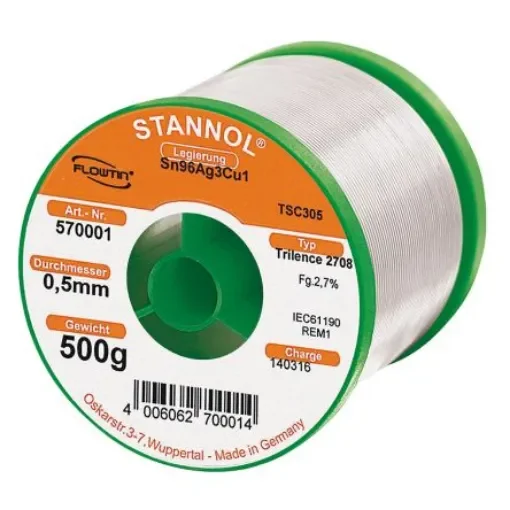 Stannol Wire, 0.5mm Lead Free Solder, 217°C Melting Point - 570001 product image