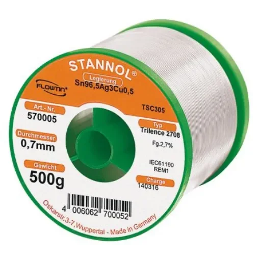 Stannol Wire, 0.7mm Lead Free Solder, 217°C Melting Point - 570005 product image