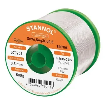 Stannol Wire, 0.5mm Lead Free Solder, 217°C Melting Point - 570201 product image