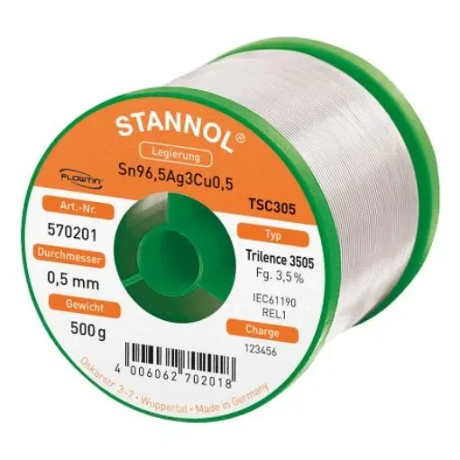 Stannol Wire, 0.5mm Lead Free Solder, 217°C Melting Point - 570201 product image