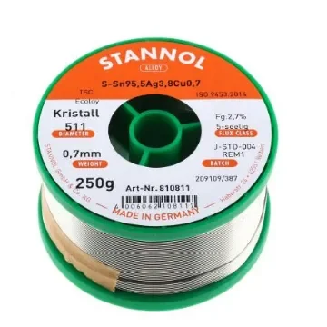 Stannol Wire, 0.7mm Lead Free Solder, 217°C Melting Point - 810811 product image