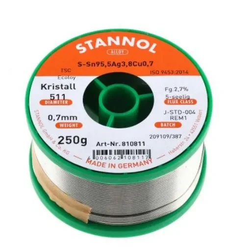 Stannol Wire, 0.7mm Lead Free Solder, 217°C Melting Point - 810811 product image