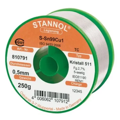 Stannol Wire, 0.5mm Lead Free Solder, 227°C Melting Point - 810791 product image
