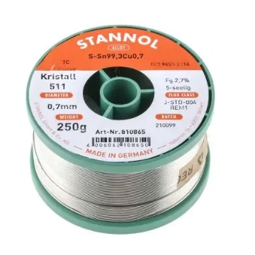 Stannol Wire, 0.7mm Lead Free Solder, 227°C Melting Point - 810865 product image
