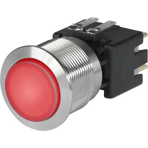Schurter Illuminated Push Button Switch, Latching, Panel Mount, 22.1mm Cutout, DPDT, Red LED, 30 V dc, 250V ac, IP40, - 3-101-031 product image