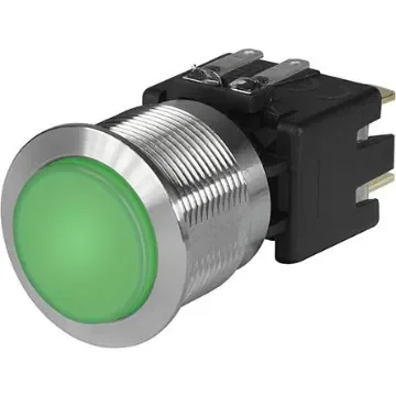 Schurter Illuminated Push Button Switch, Latching, Panel Mount, 19.1mm Cutout, DPDT, Green LED, 30 V dc, 250V ac, IP40, - 3-101-024 product image