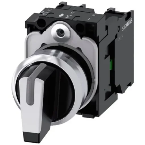 Siemens Short Handle Selector Switch - (2NO) 22mm Cutout Diameter, Illuminated 3 Positions - 3SU1150-2BM60-1NA0 product image